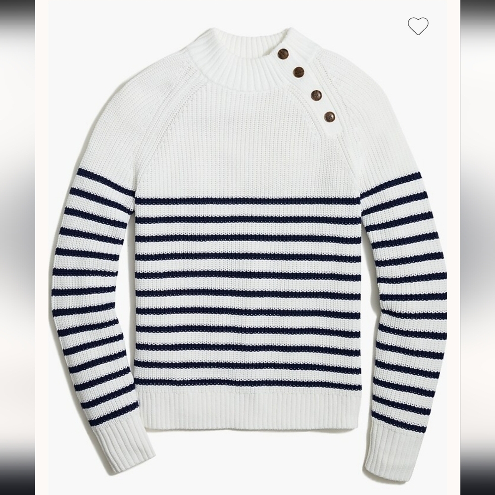 J. Crew Striped Cotton Button Mockneck Pullover Sweater NWOT